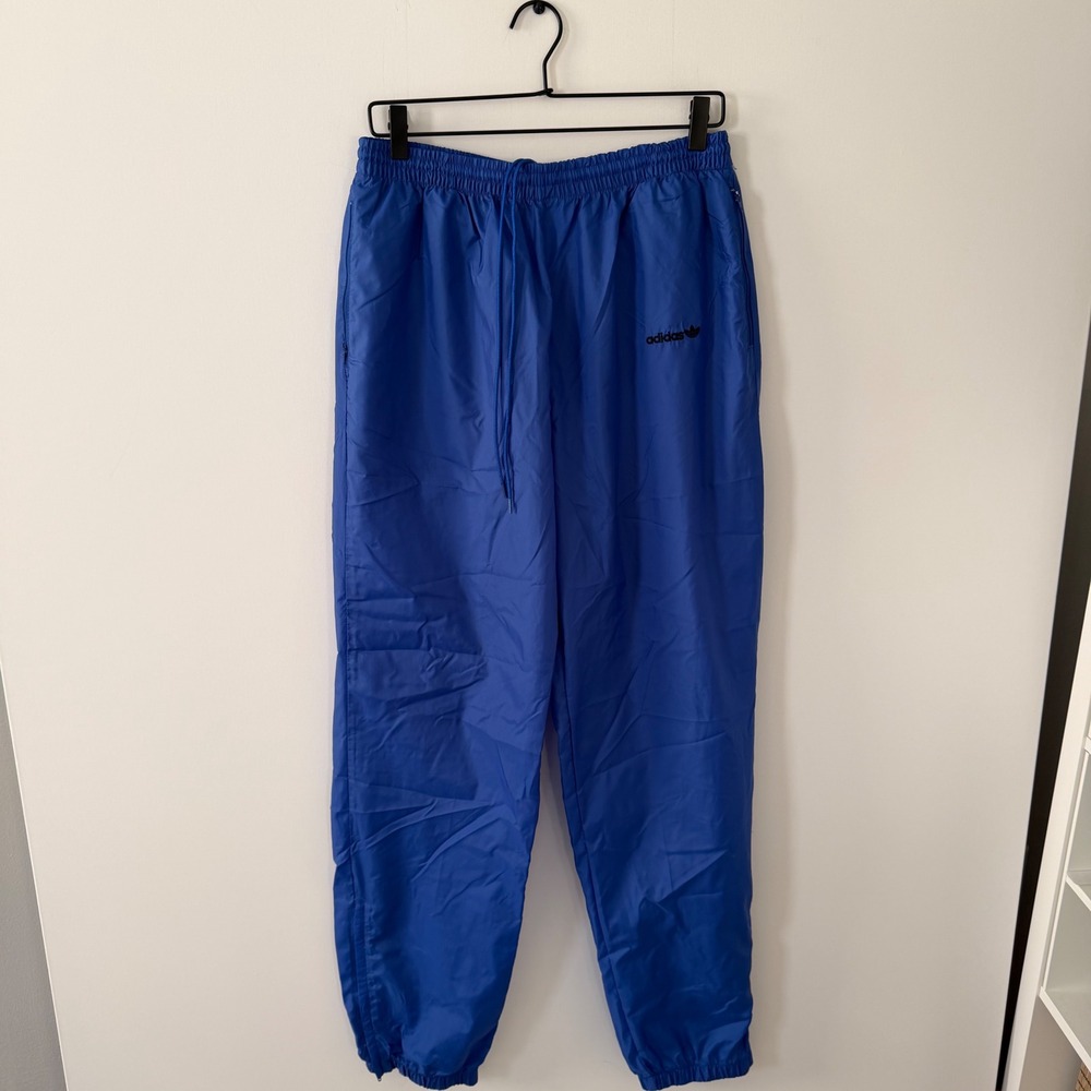Vintage Adidas Trefoil Nylon Track Pants Blue Mens Large 219728 Made in Taiwan